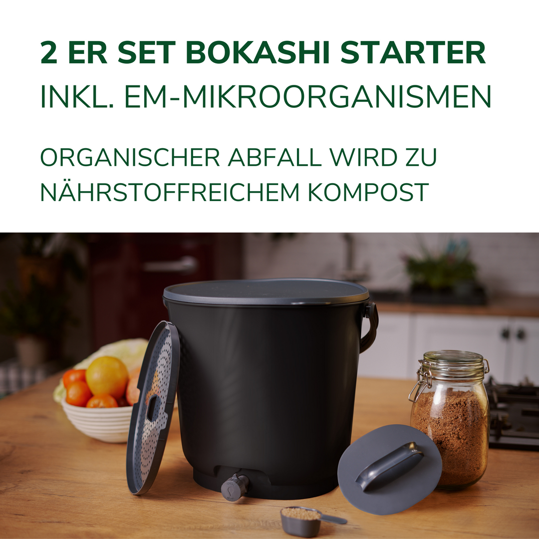 Effektiver & geruchloser Biomülleimer für die Küche - Bokashi Essential Eimer Starterset (Komposter)