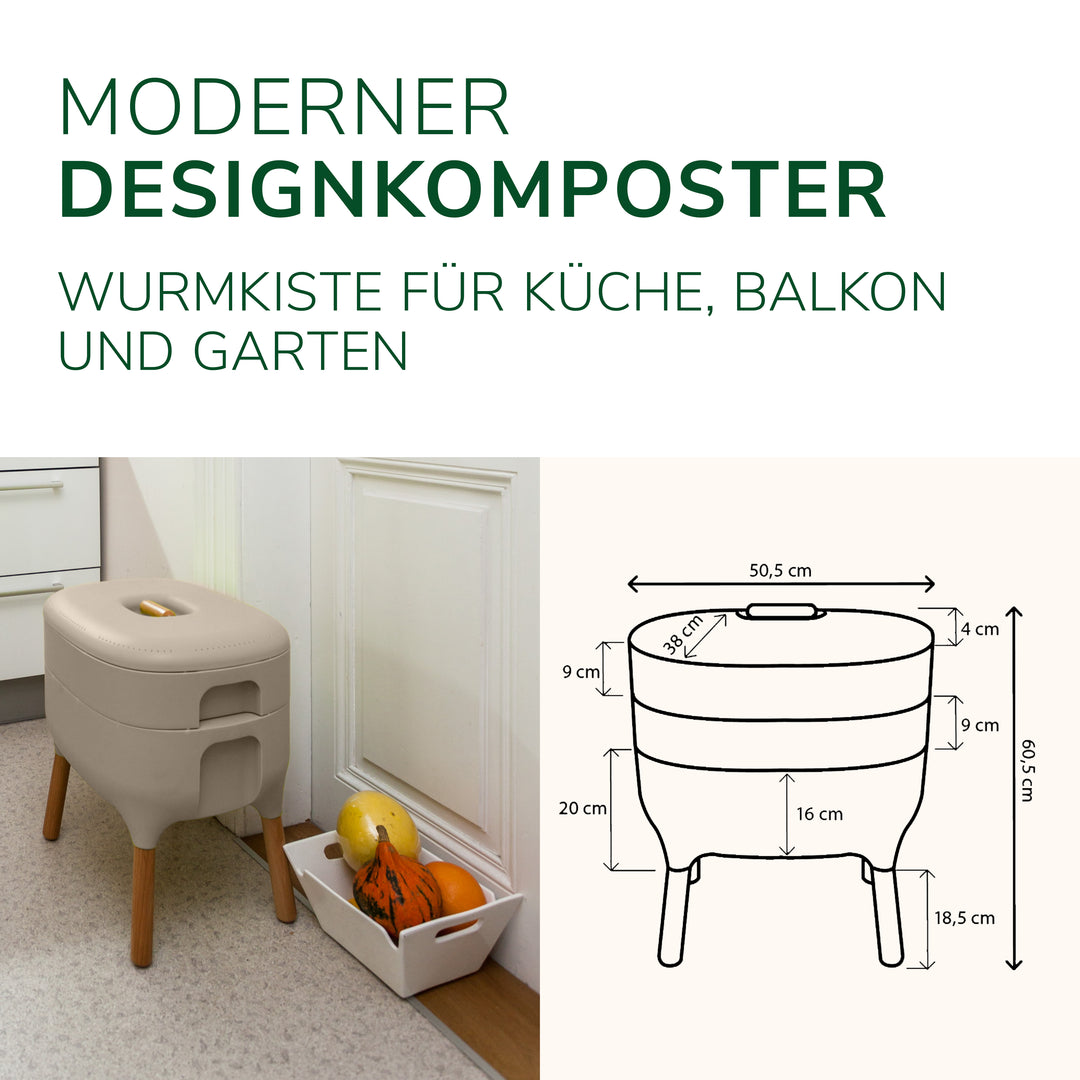 Design-Komposter - inkl. 1000 Würmer & Zubehör