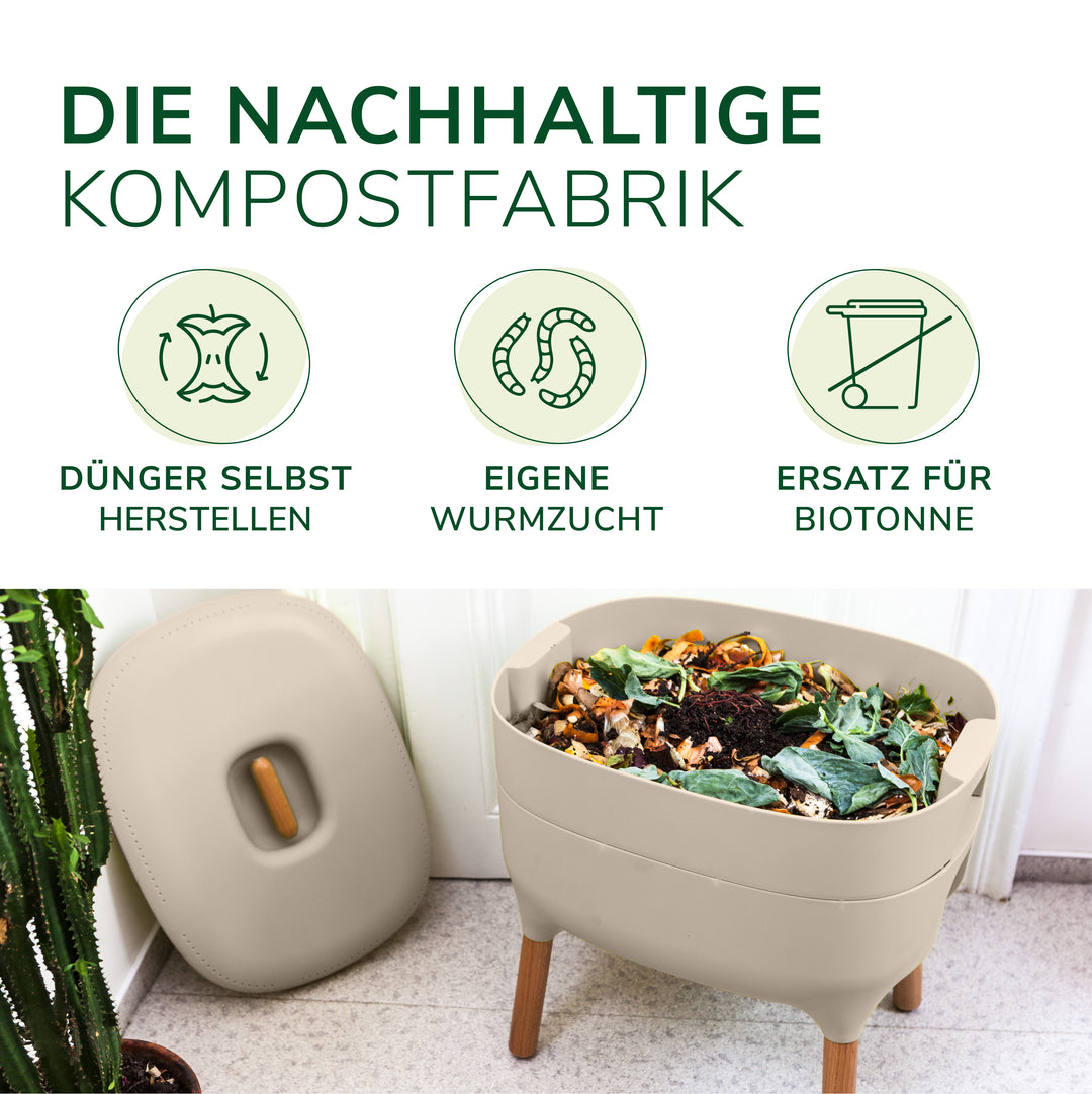 Design-Komposter - inkl. 1000 Würmer & Zubehör