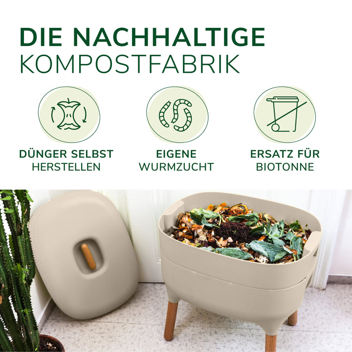 Design-Komposter - inkl. 1000 Würmer & Zubehör