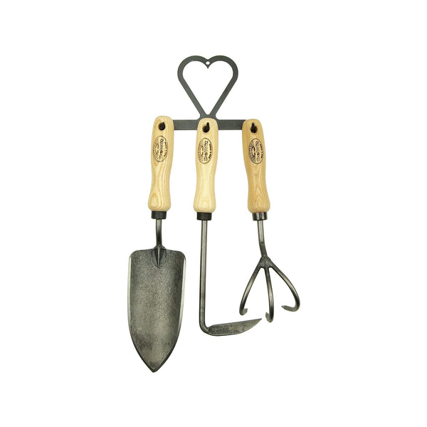 DeWit Gartenwerkzeug-Set 4-teilig: geschmiedete Blumenkelle, Unkraut-Jäter, Blumenkralle & Werkzeug-Hacke in Herzform