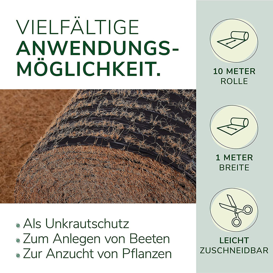 Kokos-Unkrautschutzmatte auf PLA Folie - 1 x 10m
