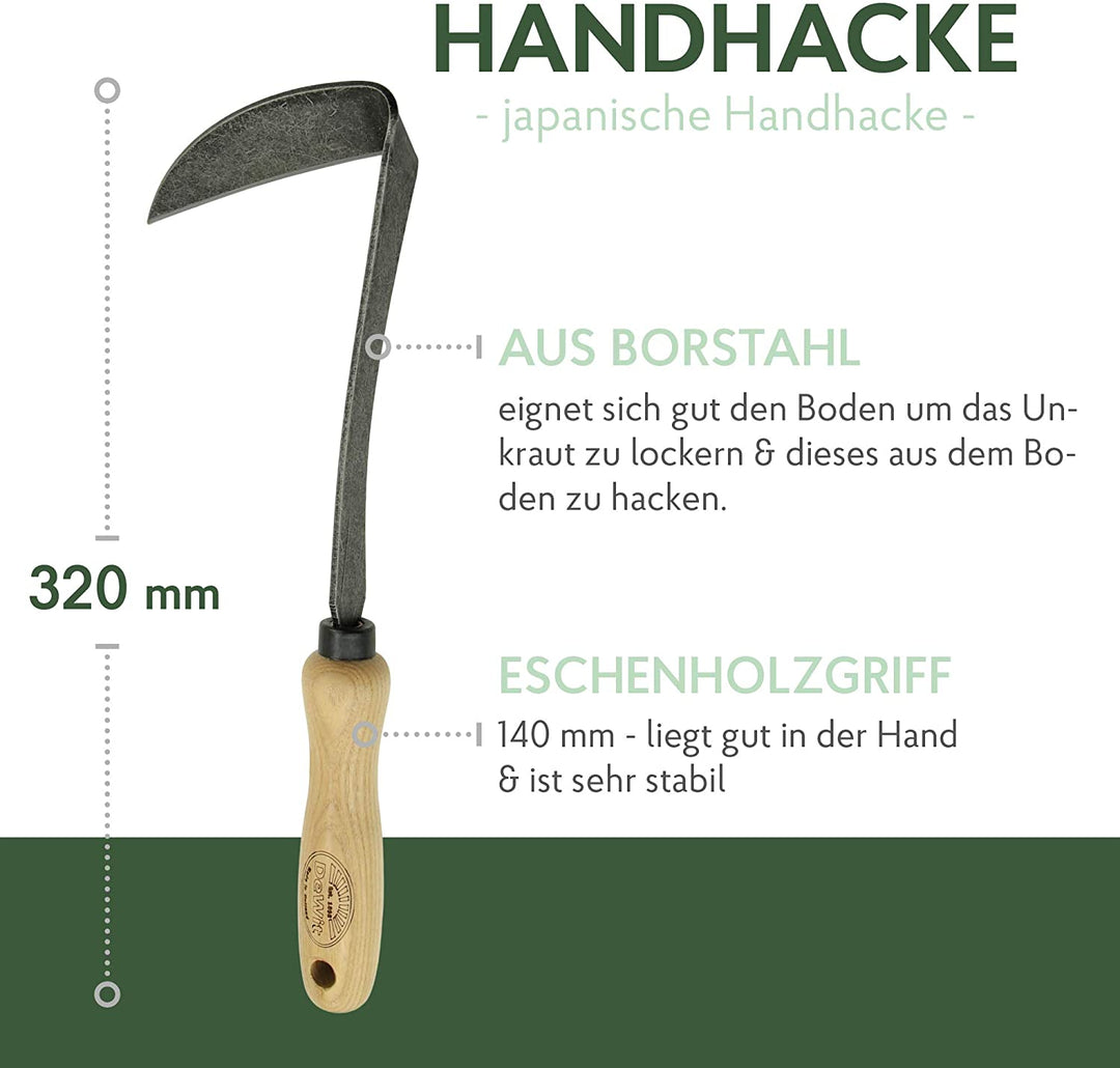 DeWit Japanische Handhacke (Rechtshänder) 32 cm I Profi Gartenhacke aus geschmiedetem Borstahl