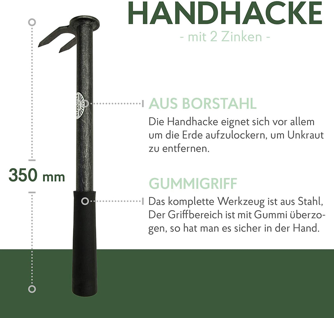 DeWit Handhacke aus Borstahl mit 2 Zinken 35 cm I Profi Gartenhacke I Premium Garten-Zubehör zum Unkraut entfernen & Boden lockern