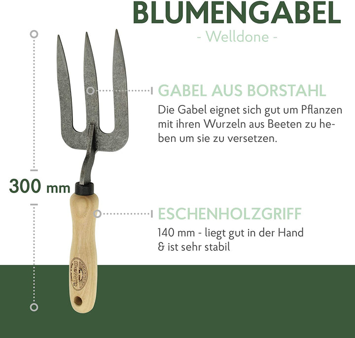 DeWit Blumengabel 'Welldone' 30 cm I Profi Grabegabel aus Borstahl