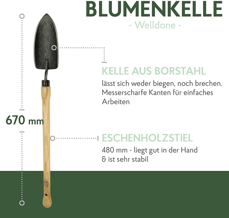 DeWit Blumenkelle 'Welldone' mit langem Stiel 67 cm I Blumenschaufel & Unkrautstecher aus Borstahl