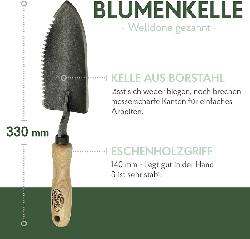 DeWit Blumenkelle 'Welldone' gezahnt 33 cm I Profi Blumenschaufel & Unkrautstecher