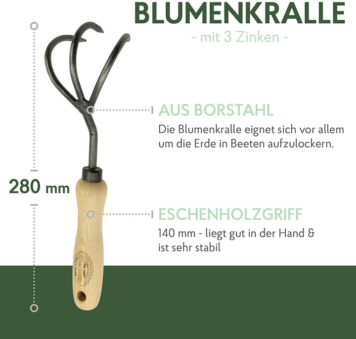 DeWit Blumenkralle 28 cm I Profi Grubber aus Borstahl mit 3 Zinken