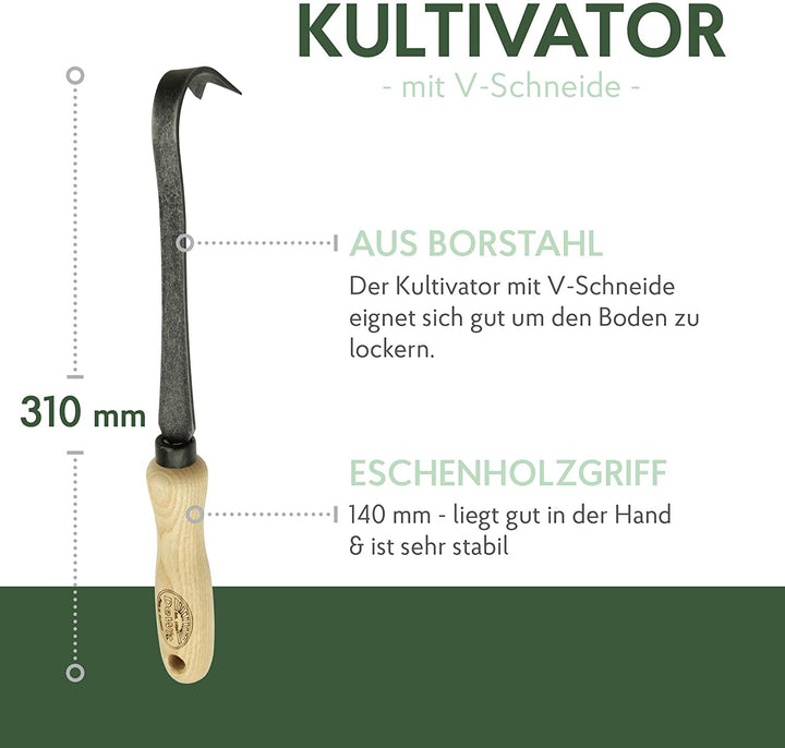 DeWit Hand-Kultivator 31 cm I Profi Grubber aus Borstahl mit 1 Zinke