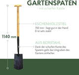 DeWit Garten-Spaten mit praktischem T-Griff 114 cm I Premium Garten-Zubehör für sandigen bis steinigen Boden I Profi Spaten in Bester Qualität