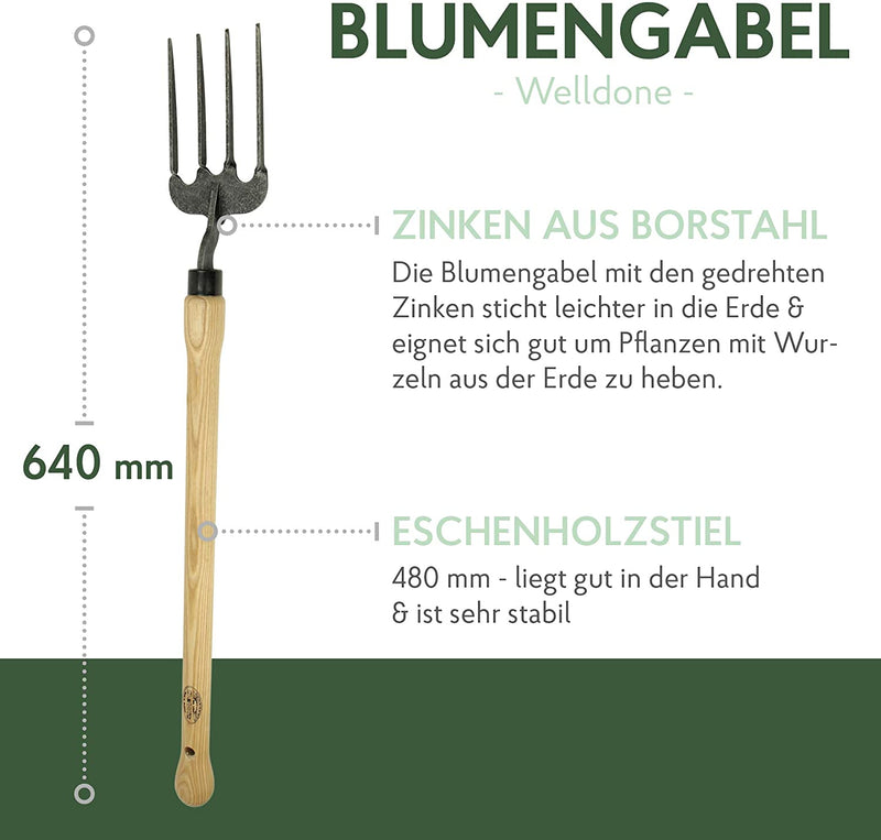 DeWit Blumengabel 'Welldone' 64 cm mit Knopfstiel I Profi Grabegabel aus Borstahl
