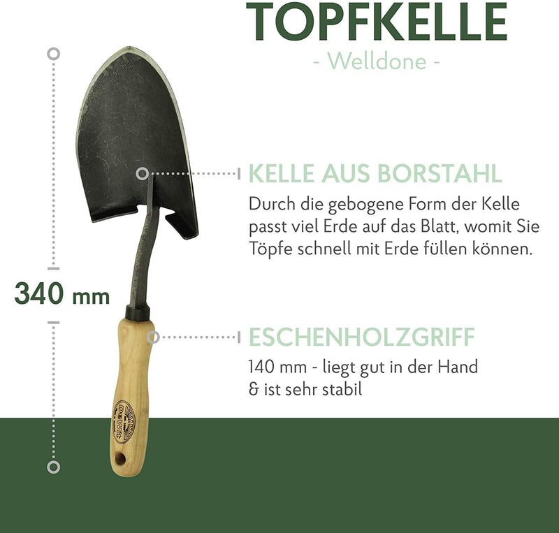 DeWit Topfkelle 'Welldone' 34 cm I Profi Blumenschaufel & Topfschaufel mit großem Blatt aus Borstahl