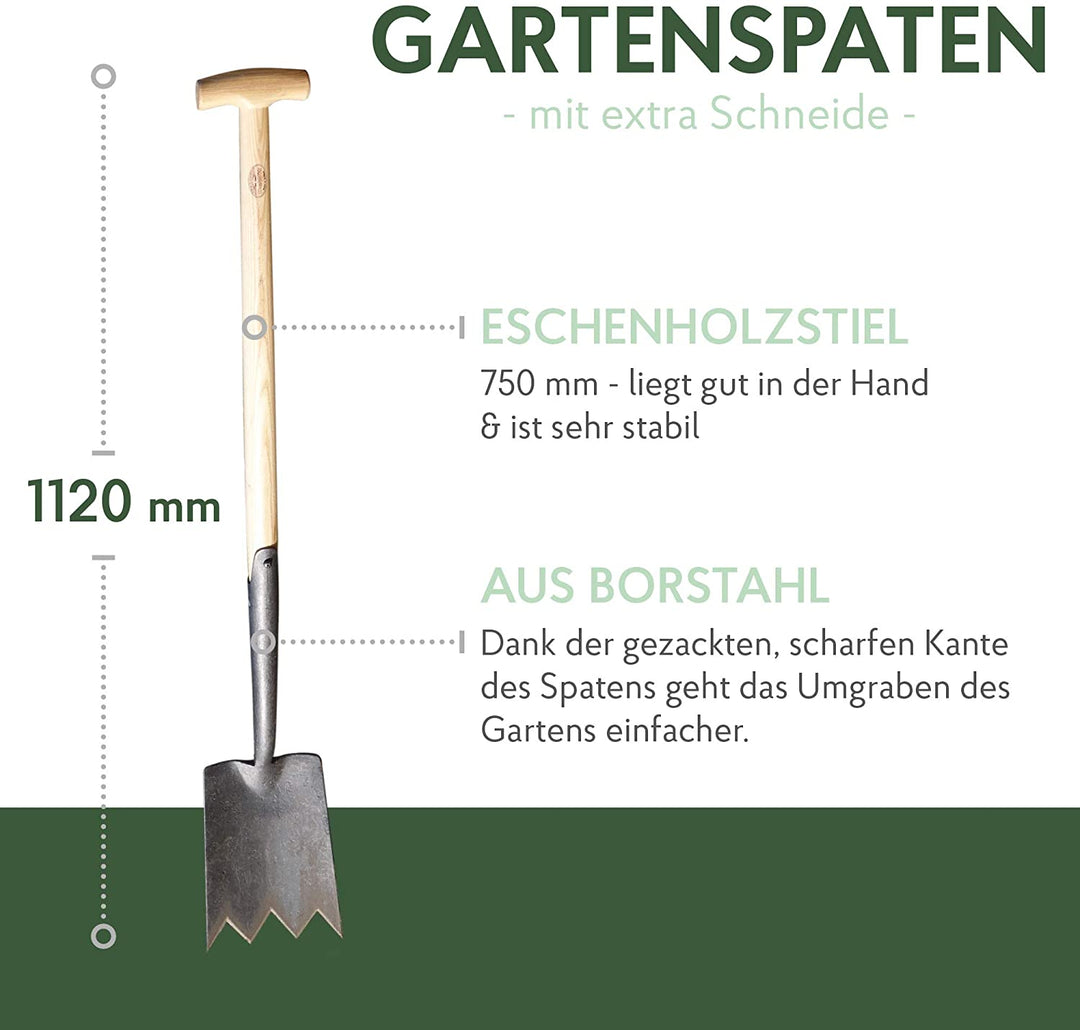 DeWit Garten-Spaten mit scharfen Zinken & praktischem T-Griff 112 cm I Premium Garten-Zubehör für schweren & steinigen Boden