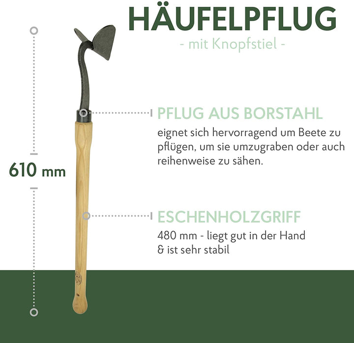 DeWit Häufelpflug 61 cm mit Knopfstiel I Profi Pflug-Schar aus Borstahl I Premium Garten-Zubehör zum Anhäufeln von Erde