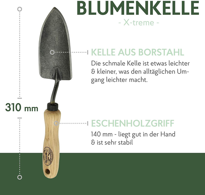 DeWit Blumenkelle 'X-Treme' schmal 31 cm I Profi Blumenschaufel & Unkrautstecher aus Borstahl