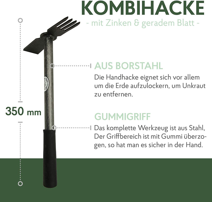 DeWit Kombi-Hacke aus Borstahl mit 4 Zinken und geradem Blatt 35 cm I Profi Gartenhacke I Gartenzubehör für Hochbeet & Garten