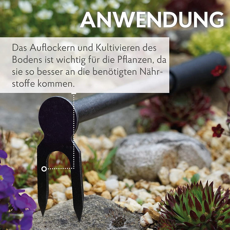DeWit Handhacke aus Borstahl mit 2 Zinken 35 cm I Profi Gartenhacke I Premium Garten-Zubehör zum Unkraut entfernen & Boden lockern