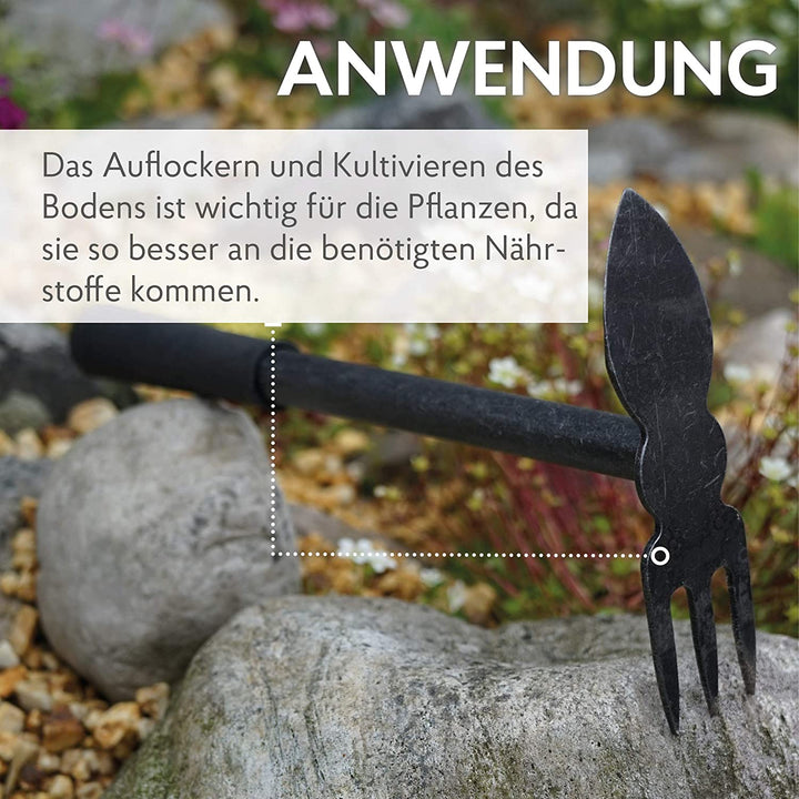 DeWit Kombi-Hacke aus Borstahl mit 3 Zinken 35 cm I Profi Gartenhacke I Premium Gartenzubehör zum Unkraut entfernen & Bodenlockern