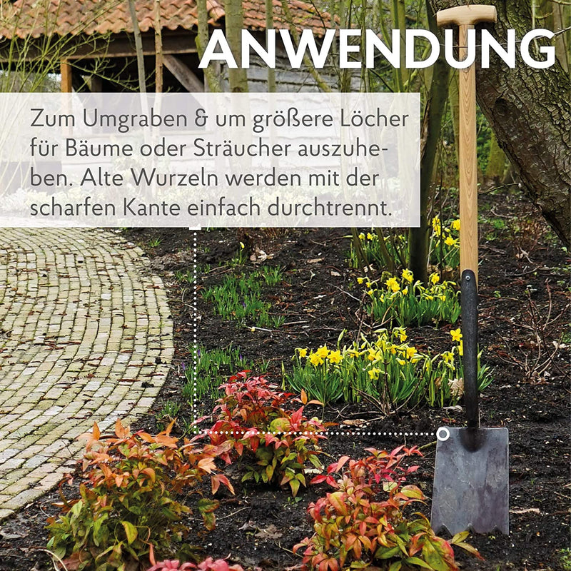 DeWit Garten-Spaten mit scharfen Zinken & praktischem T-Griff 112 cm I Premium Garten-Zubehör für schweren & steinigen Boden