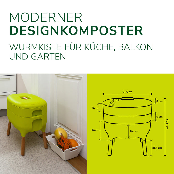 Design-Komposter - inkl. 1000 Würmer & Zubehör