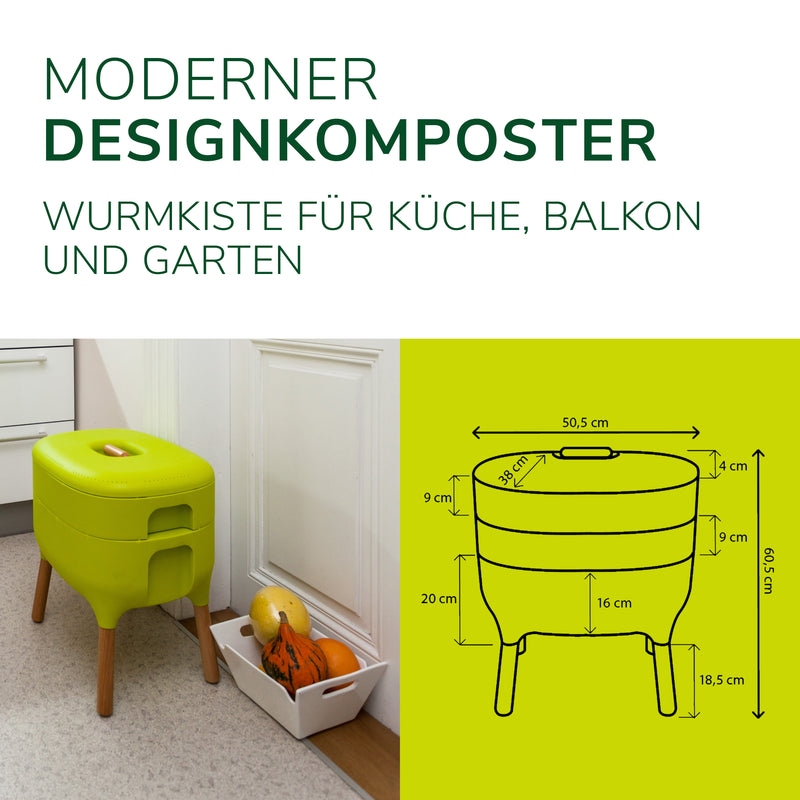Design-Komposter - Wurmkomposter - inkl. 1000 Kompostwürmer & Zubehör