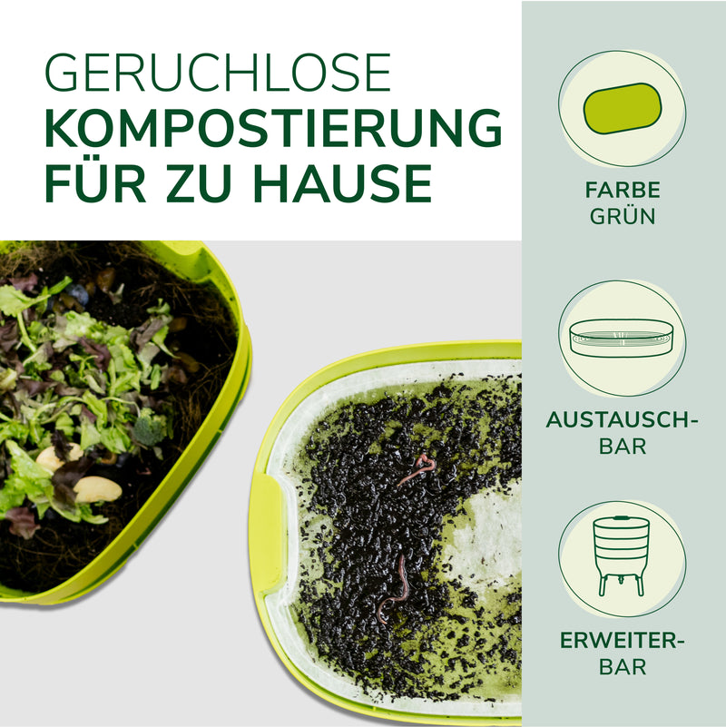 Design-Komposter - Wurmkomposter - inkl. 1000 Kompostwürmer & Zubehör