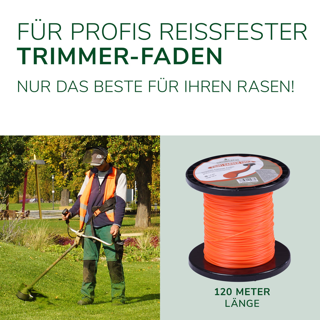 Trimmerschnur - der Faden für maximale Schnittleistung - ORANGE - 120 m hochwertiger und extra reißfester Mähfaden